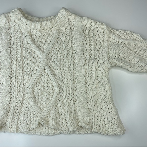 Free People Cutting Edge Cozy Cream Cable Knit Sweater Size Small - Picture 14 of 16